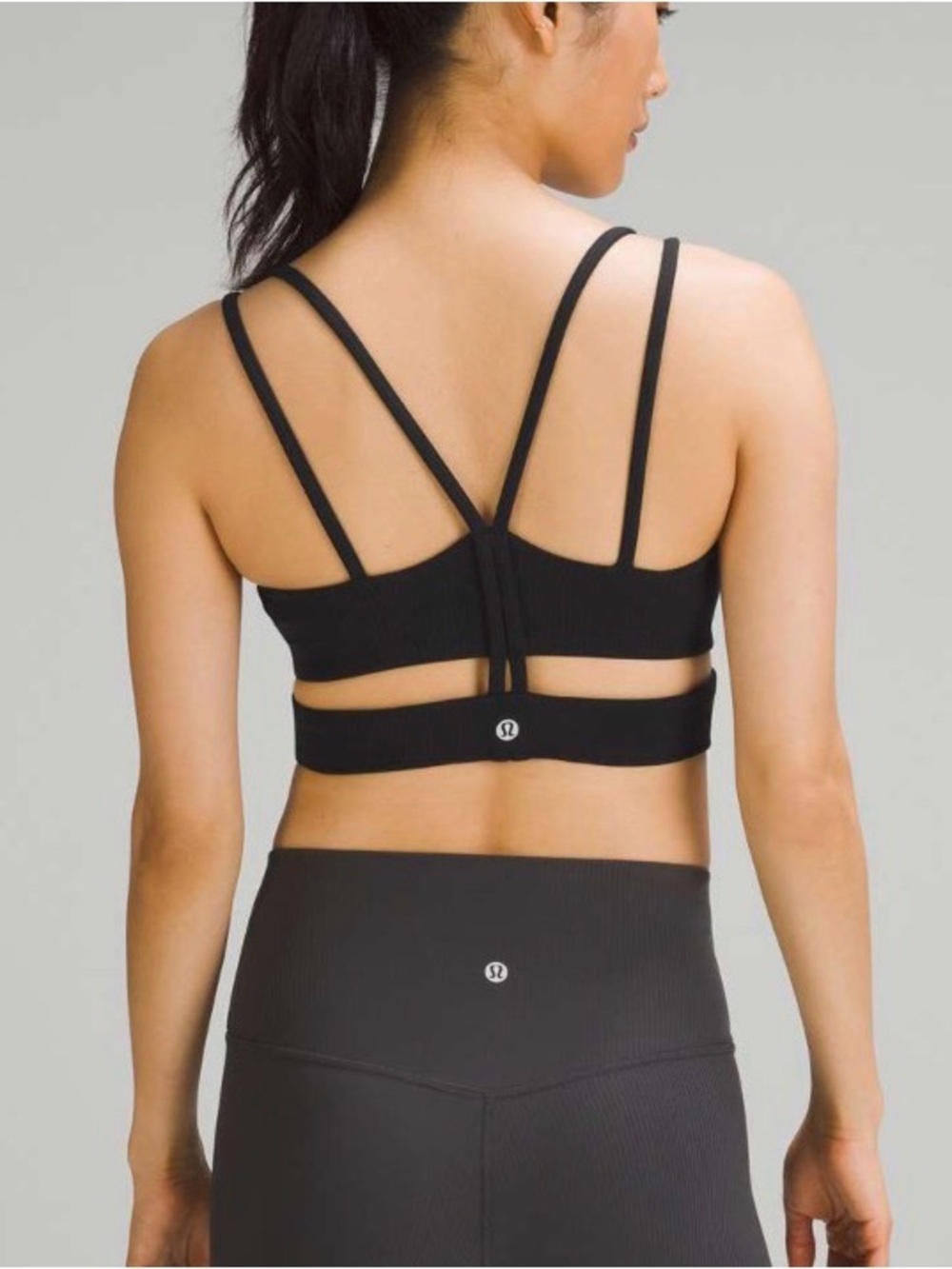 Lululemon Ribbed Nulu Strappy Yoga Longline Bra Light Support Size 4 Black Yoga